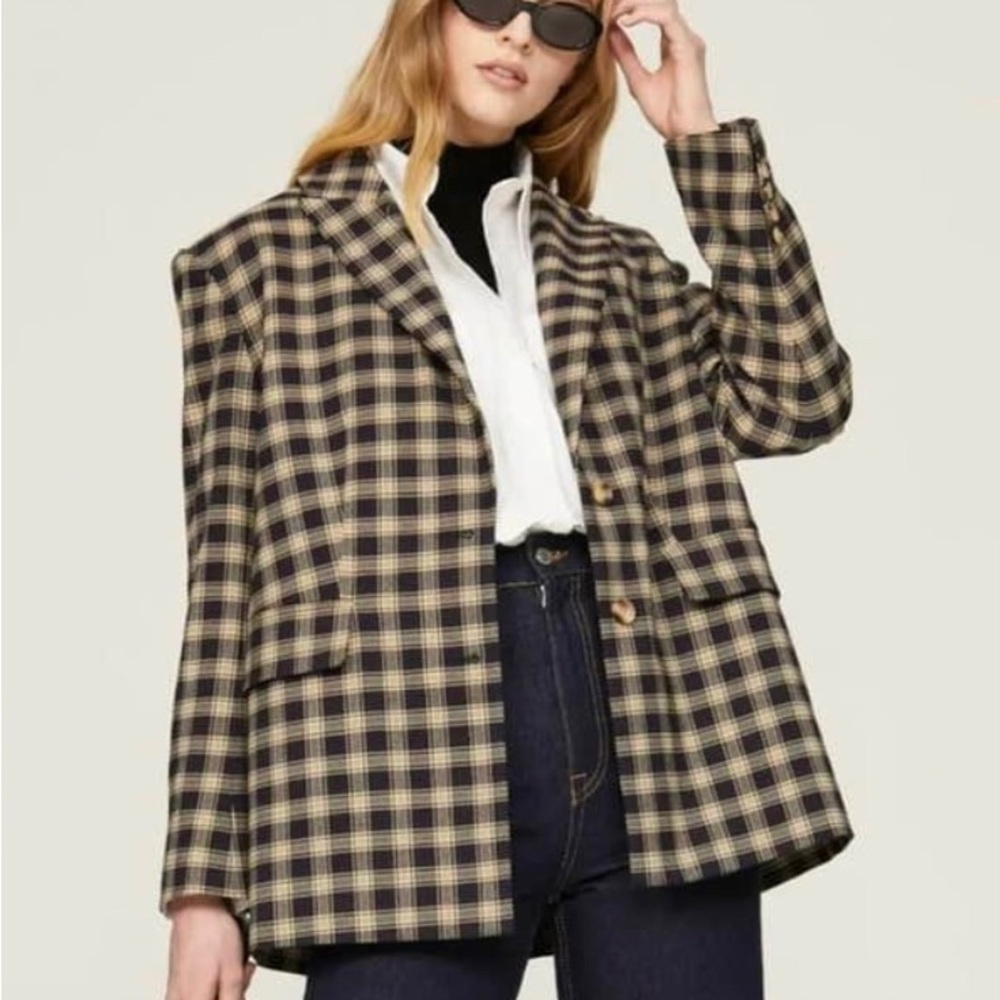 Something Navy Plaid Jacket NWOT